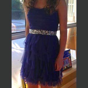 Navy Blue Strapless Homecoming Dress
